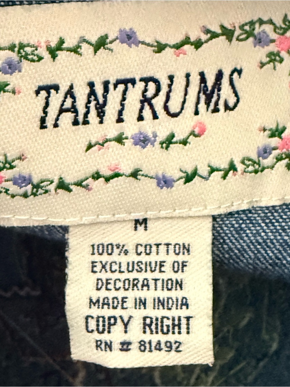 Tantrums Boho Patchwork Denim Jacket Shacket with Autumn Star Appliqués Size M - Picture 9 of 9